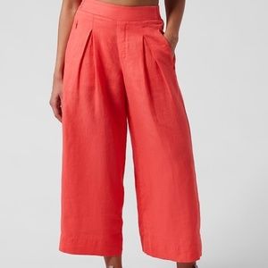 Athleta Playa Linen Wide Crop Pant in Passionfruit Coral Sz 2
